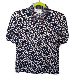 Annelore Navy Floral Short Sleeve Button-Up Blouse – Size 2